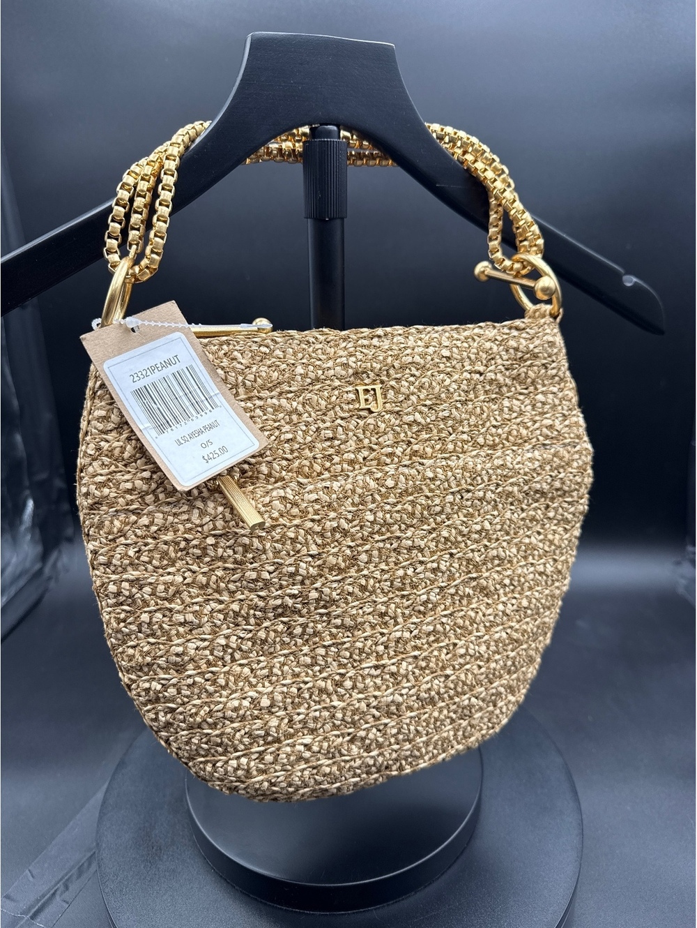 Eric Javits Peanut Woven Handbag Gold Chain Handle NWT